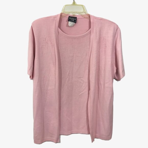 Vintage Cardigan Sweater Needlepoint Pink Top M - Picture 2 of 9